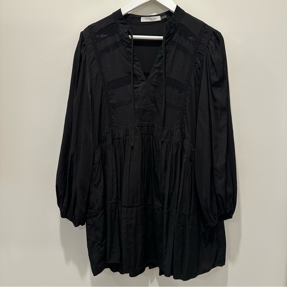 Mustard Seed Babydoll Shift Dress Black Womens Size Small Tiered Office Career - Picture 2 of 11